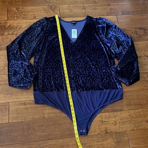 Torrid Blue Velvet Stretch V Neck Long Sleeve Bodysuit - Picture 7 of 12